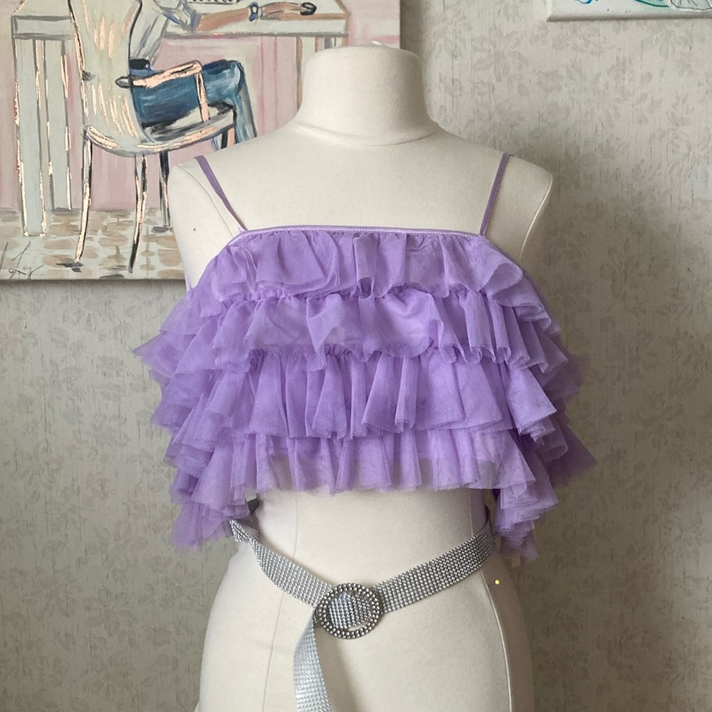Lilac tulle crop tank